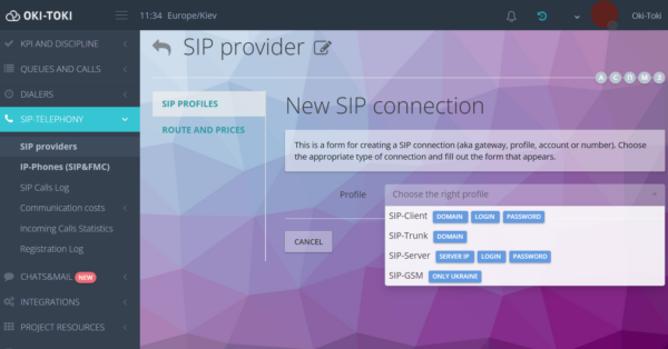 SIP profillerin bağlantı türleri